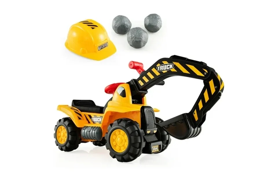 Costway Kids Toddler Ride On Excavator Digger Truck Scooter Seat Storage W Sound&helmet