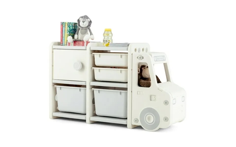 Costway Kids Toy Storage Organizer Toddler Playroom Furniture W Plastic Bins Cabinet Gray