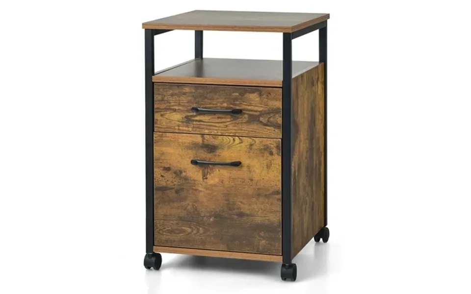 Costway Mobile File Cabinet 2 Drawer Printer Stand W Open Shelf For Letter Size