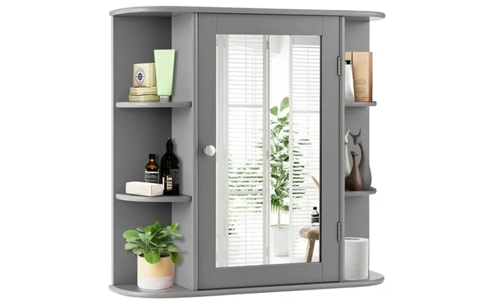 Costway Multipurpose Mount Wall Surface Bathroom Storage Cabinet Mirror Gray