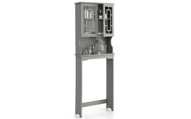 Costway Over The Toilet Storage Bathroom Spacesaver Cabinet Tower Organizer Shelf & Doors Grey product image