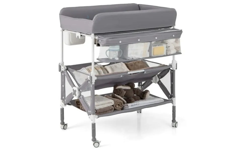 Costway Portable Baby Changing Table With Wheels Adjustable Height Large Storage Rack Gray