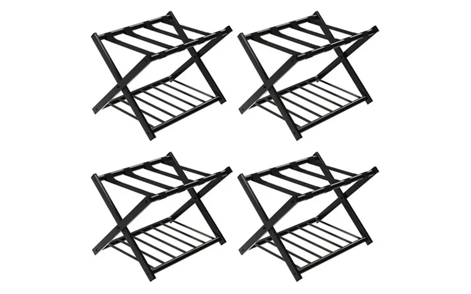 Costway Set Of 4 Folding Luggage Rack With Shelf Travel Suitcase Shoe Storage Holder