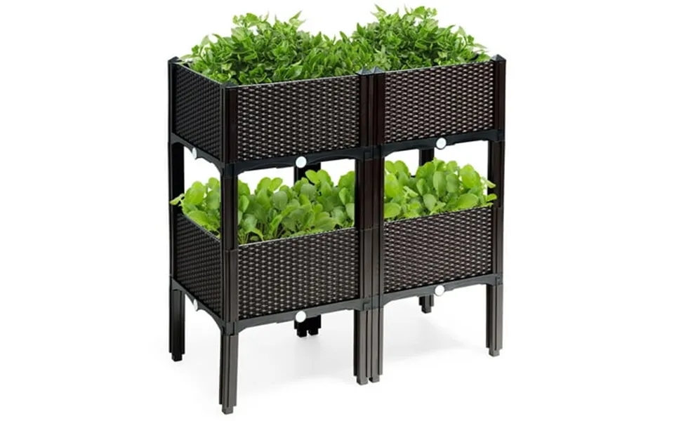 Costway Set Of 4 Raised Garden Bed Elevated Flower Vegetable Herb Grow Planter Box Brown