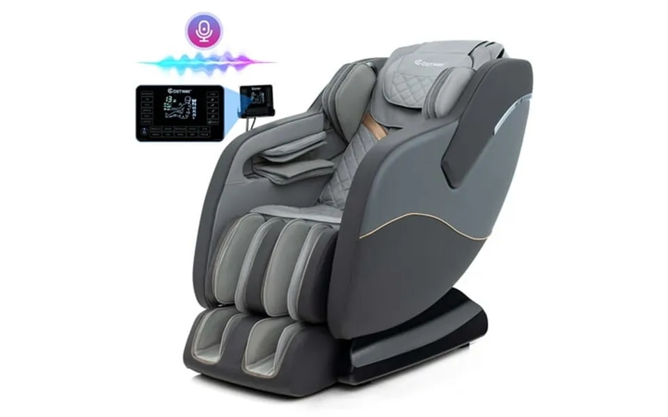 Costway Sl Track Zero Gravity Massage Recliner With Thai Stretch Foot Rollers Voice Control Gray