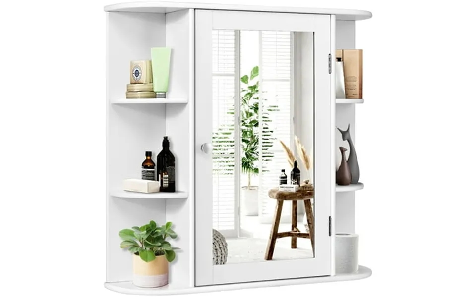 Costway White Medium Density Fiberboard Multipurpose Mount Wall Surface Cabinet Mirror Glass 26