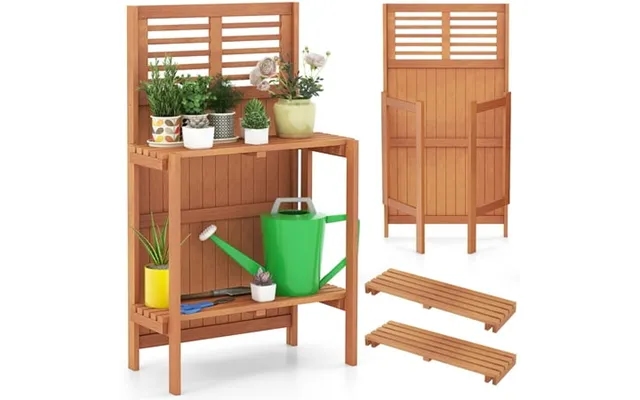Costway Wood Potting Bench Waterproof Garden Table With 2-tier Open Storage Shelf product image