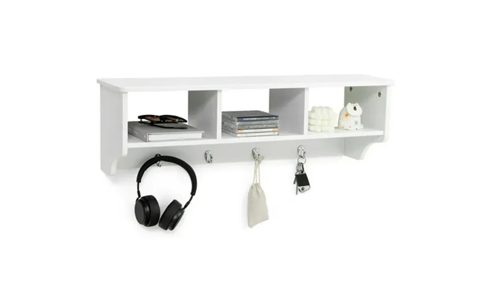 Costway Wooden Wall Mounted Coat Rack Hanging Cubby Organizer Storage Shelf With Hooks White