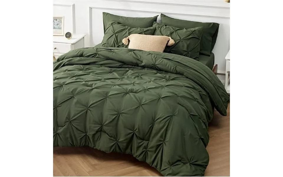 Cozy Comfort Olive Green Comforter Set Queen - Bed In A Bag Queen 7 Pieces Pintuck Bedding Sets Bed Set With Comforter S