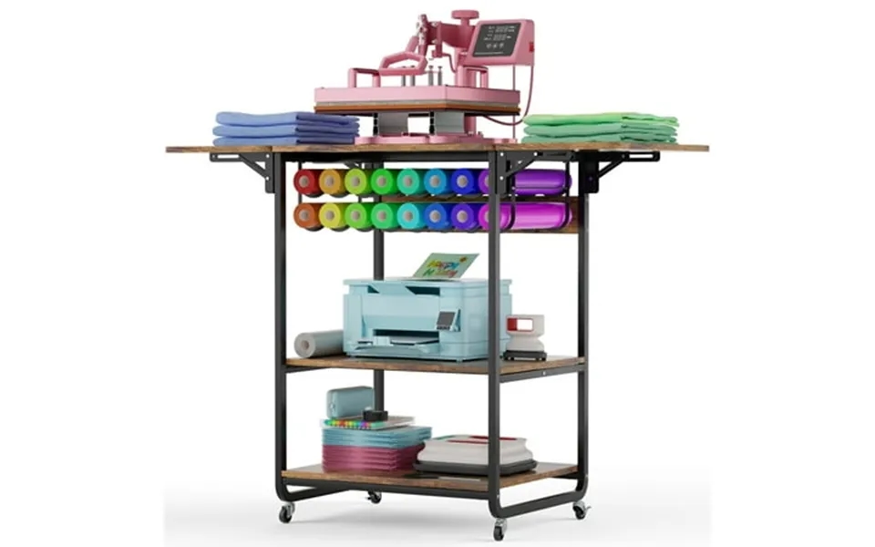 Crafit 3 Tier Sewing Table Foldable Heat Press Table With Vinyl Roll Holder For Adult Craft Room