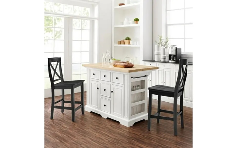 Crosley Furniture Julia 3-piece Wood Kitchen Island Set In White Black