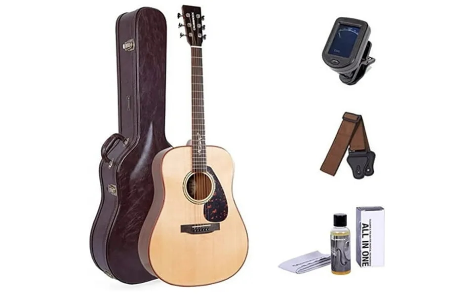 Crossrock 6 String Acoustic Premium Spruce Solid Top Dreadnought Guitar With Deluxe Brown Hard Case Crag-df500br Right B