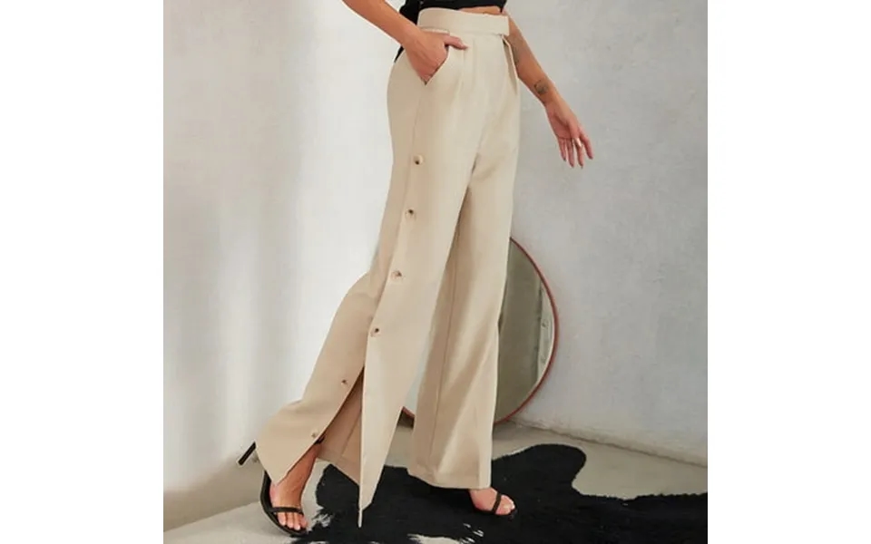 Crunowin Women Sweatpants Solid Color Open Botton Straight Leg Loose Fit Casual Pants Trousers Khaki L