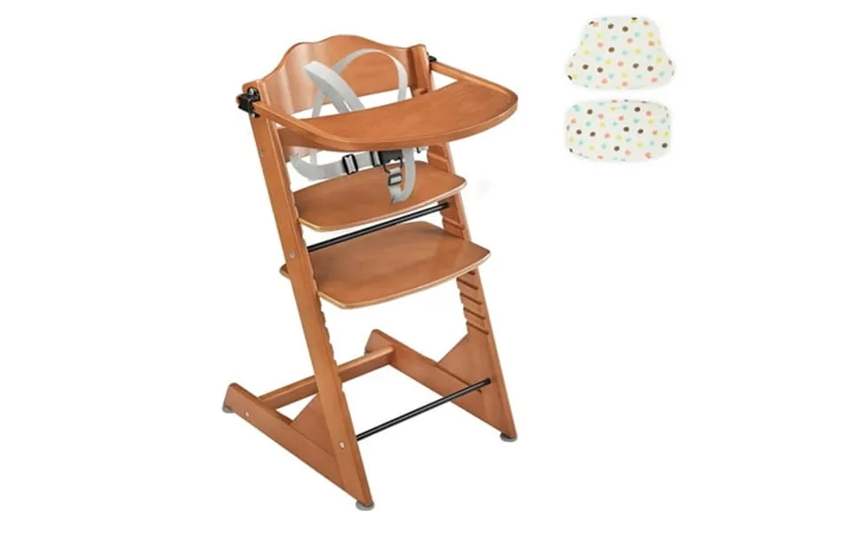 Curipeer Convertible Wooden Baby Feeding Chair & Toddler Dining Chair With Removable Tray Cushion Harness Brown