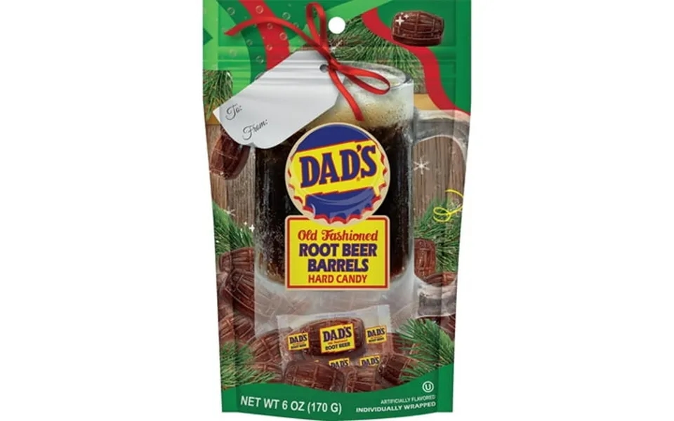 Dad’s Old Fashioned Holiday Root Beer Barrels Hard Candy 6oz Resealable Bag With Individually Wrapped Hard Candy