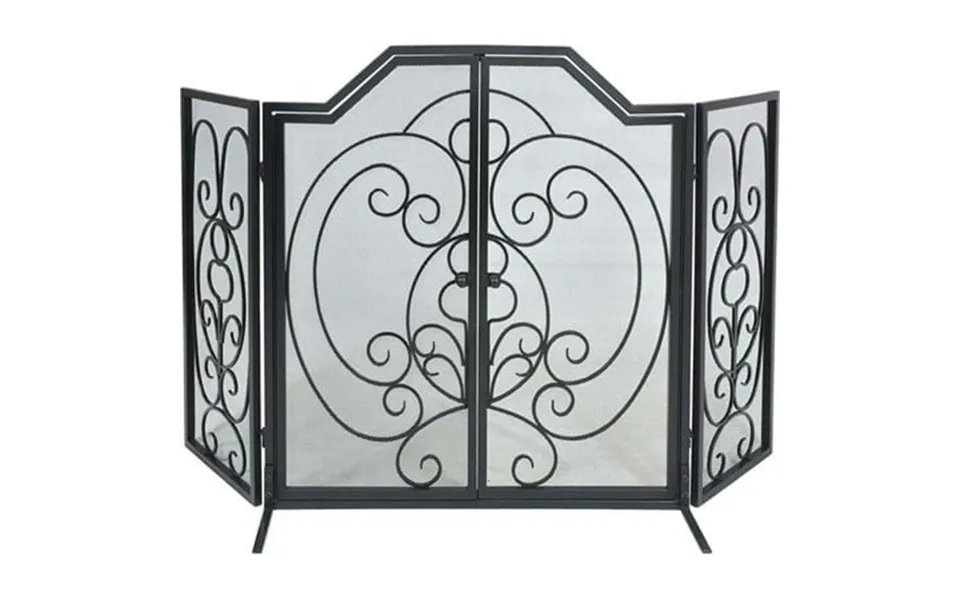 Dagan S169 3 Fold Center Arched Wrought Iron Screen With Doors Black