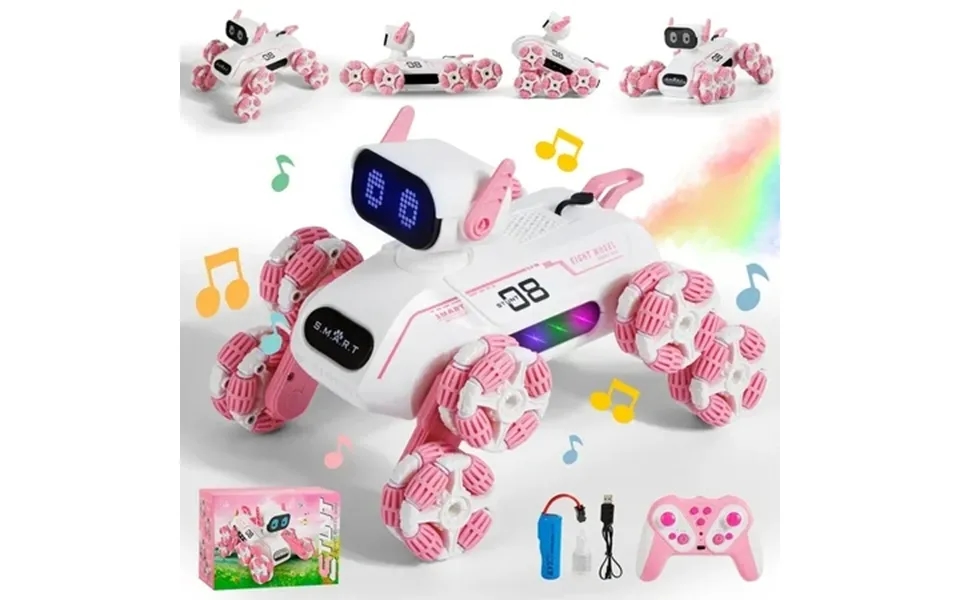 Dammyty Rc Robot Dog For Kids Intelligent Robot Toys With Spray Light & Music 8wd Stunt Rc Dog Robot Toy For Boys Girls