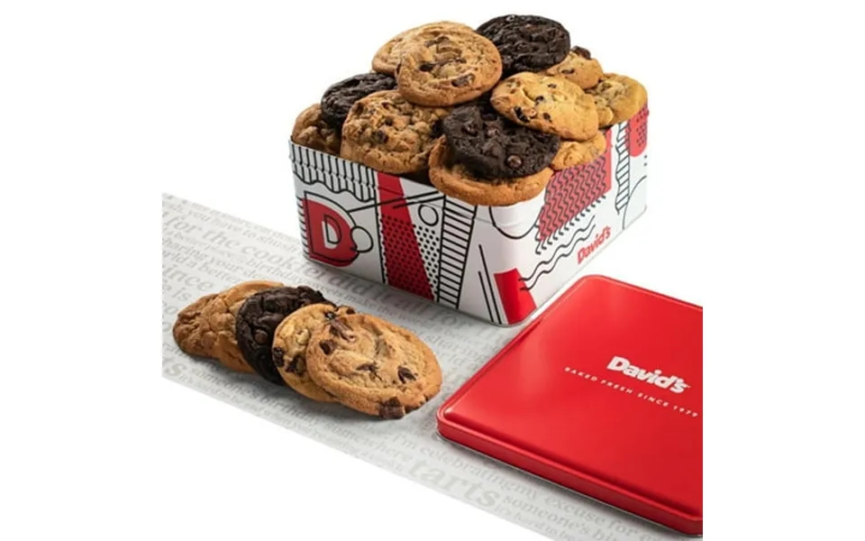 David S Cookies 1lb Assorted Flavors Fresh Baked Cookies Gift Tin- Handmade And Gourmet Cookies - Delectable And Made Wi