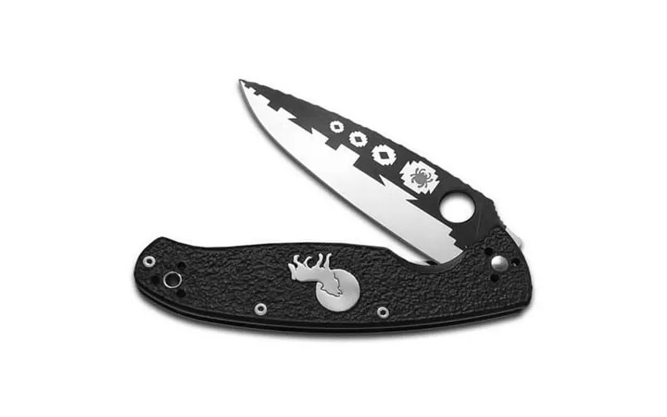 David Yellowhorse Spyderco Knives Black G-10 Howling Wolf Resilience Liner Lock Vg-10 Pocket Knife