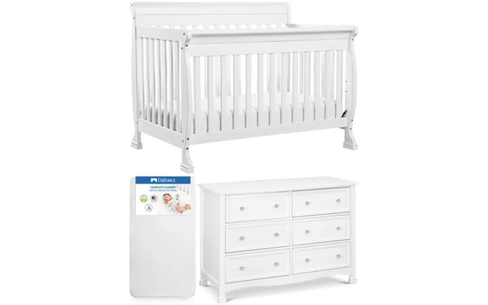 Davinci Kalani 4 In 1 Convertible Crib With 6 Drawer Dresser In White And Free Hypoallergenic Universal Fit 6 Inch Ultra