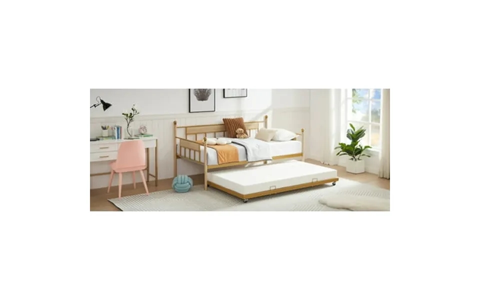 Daybed With Trundle Metal Twin Daybed For Living Room Bedroom Twin Size Sofa Bed With Pull-out Trundle Space Saving Desi