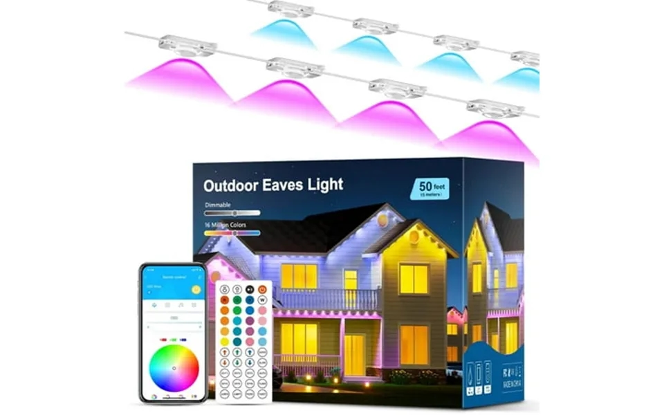 Daybetter 50ft Permanent Outdoor Lights Rgb Eaves String Lights With 25led Remote App Control Ip65 Waterproof For Garden