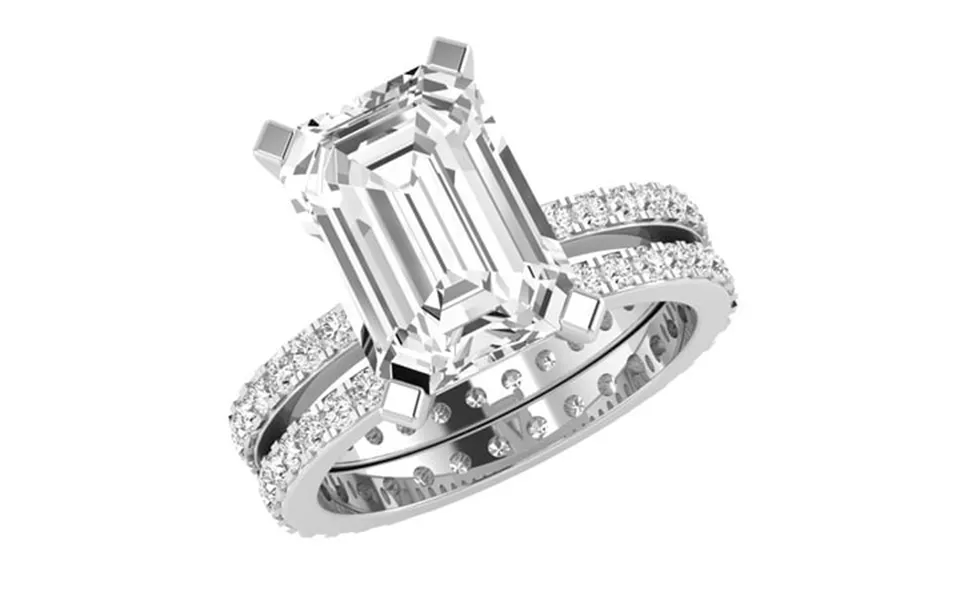 Dazzlingrock Collection 10x7mm Emerald Cut And Round Lab Grown White Diamonds Eternity Wedding Ring Set For Women 4