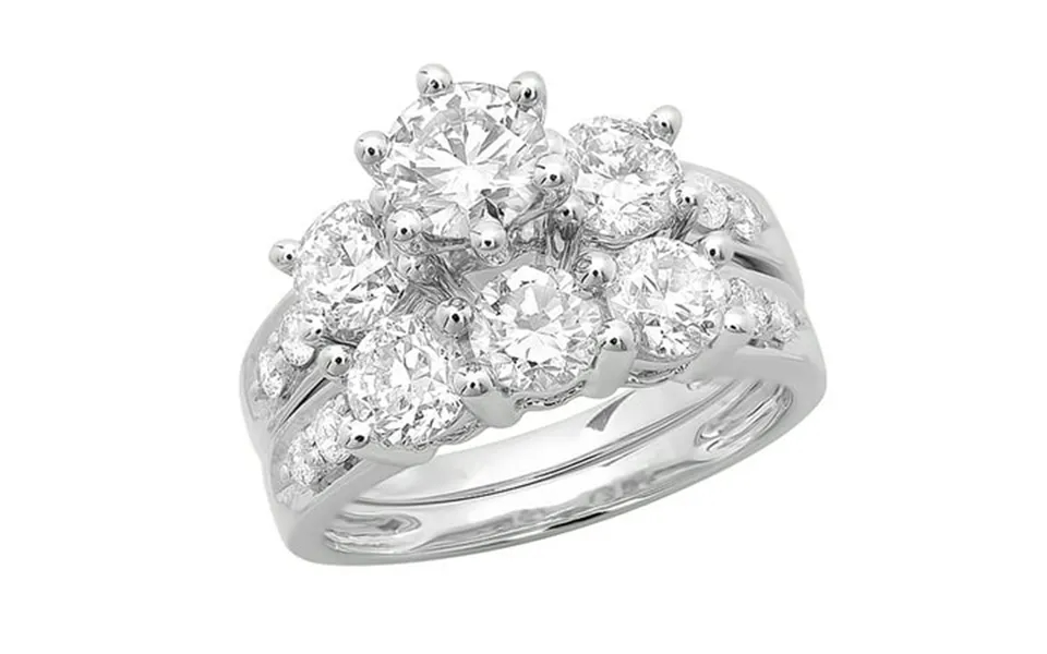 Dazzlingrock Collection Round White Diamond Bridal 3 Stone Engagement Ring With Band Set For Women 3 Ct 3