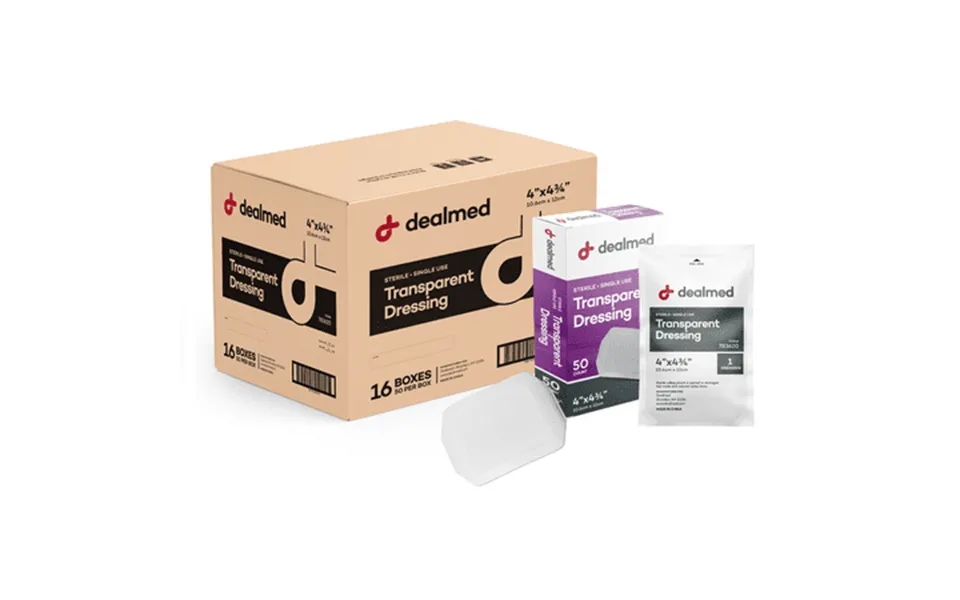Dealmed Transparent Semi-permeable Dressing Sterile 4 X 4 Transparent Dressings With Easy Two-step Application 50 Per Bo