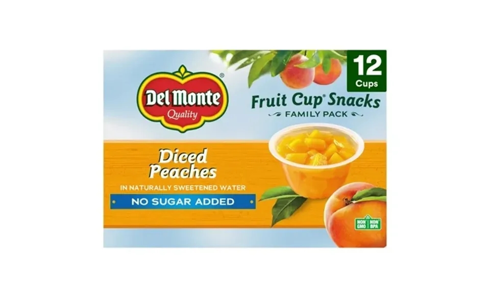 Del Monte No Sugar Added Diced Peaches Fruit Cup Snacks 3.75 Oz Cup 12 Cups