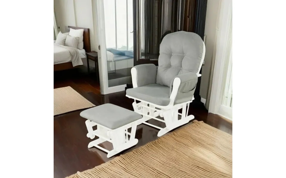 Demi Bonn Glider And Ottoman Set Wood Rocking Chair With Cushioned Armrests Detachable Cushion Upholstered Glider With N