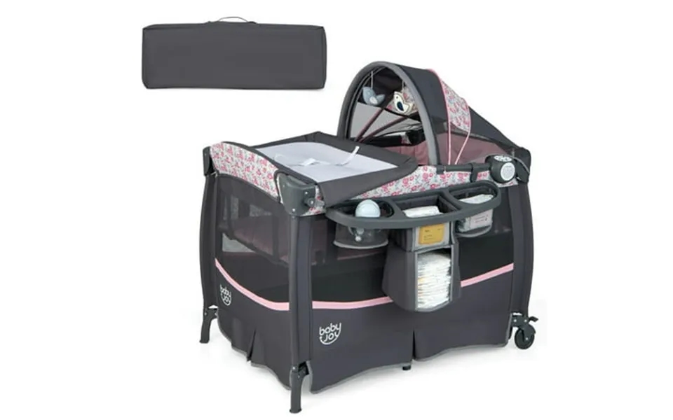 Demifill 3-in-1 Portable Baby Playard With Storage Rack And Carry Bag Multi-functional Baby Playard With 2 Rolling Wheel