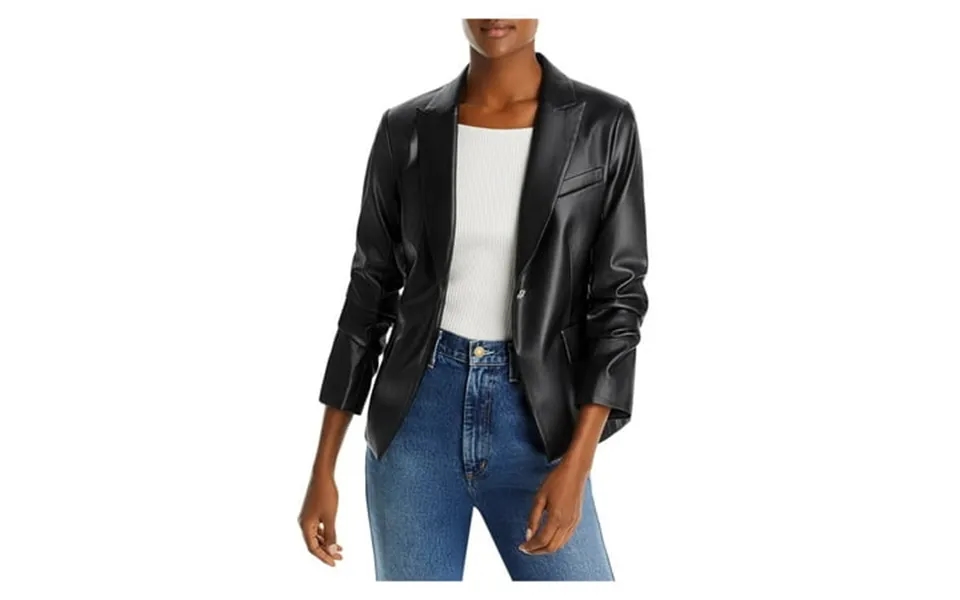 Derek Lam 10 Crosby Womens Black Faux Leather Ruched Pocketed Vented Button Fastening Wear To Work Blazer Jacket 6