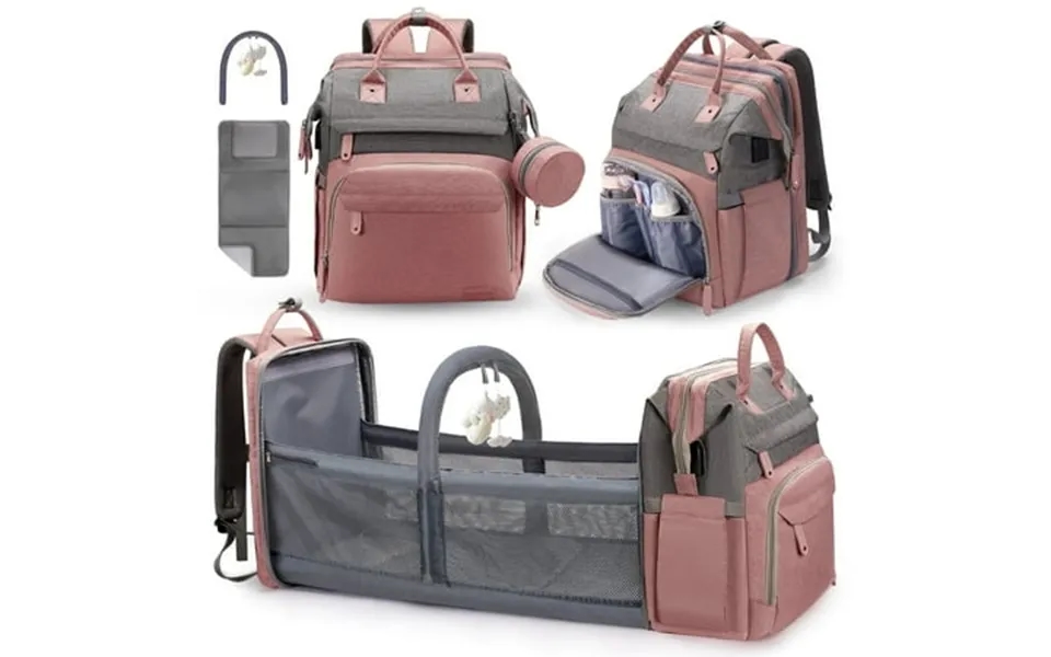 Derstuewe Baby Diaper Bag Backpack With Changing Station Multifunctional Waterproof Portable Baby Bag For Travel Pink