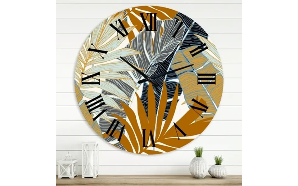 Designart Abstract Tropical Summer Palm Tree & Banana Leaves Modern Wall Clock