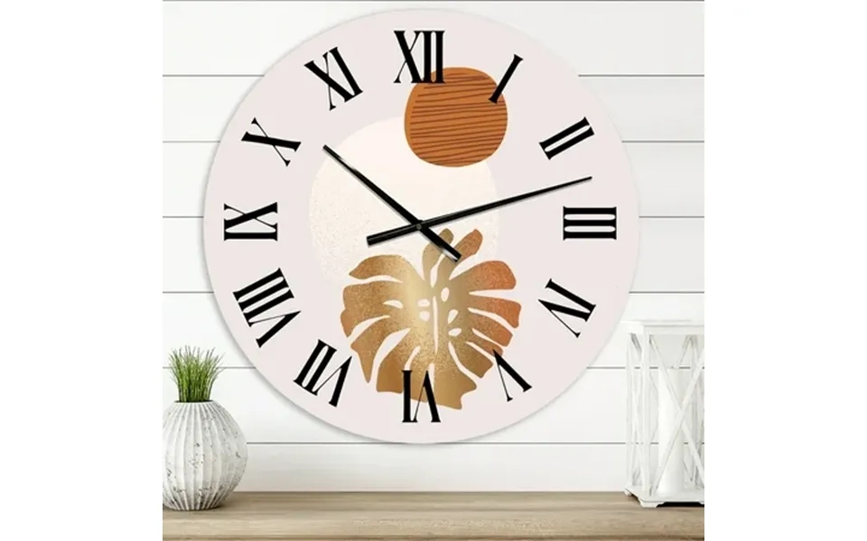 Designart Tropical Palm Leaf & Abstract Geometry Shapes Ii Modern Wall Clock