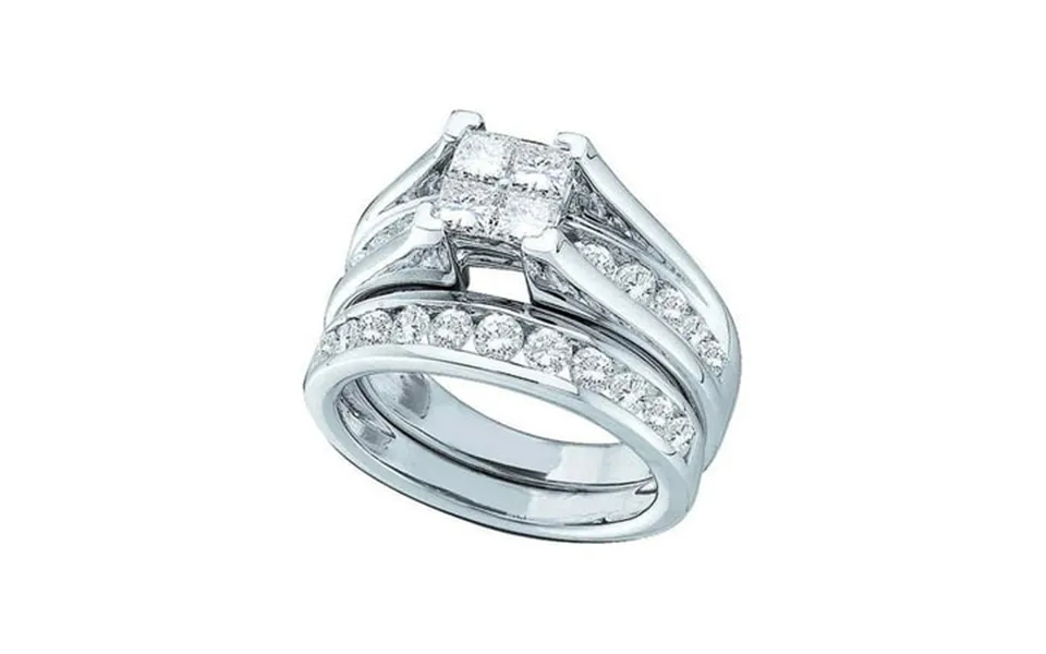 Diamond Princess 14kt White Gold Princess Diamond Bridal Wedding Ring Band Set 2 Cttw