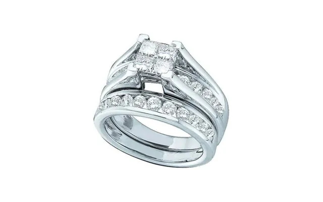Diamond Princess 14kt White Gold Princess Diamond Bridal Wedding Ring Band Set 2 Cttw product image