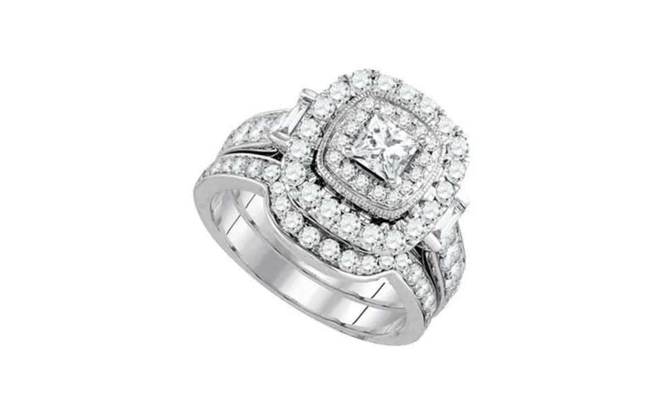 Diamond Princess 14kt White Gold Princess Diamond Halo Bridal Wedding Ring Band Set 2 Cttw