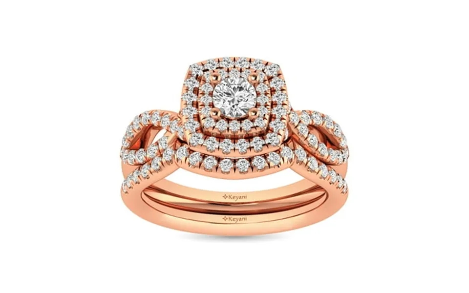 Diamond Twist Shank Double Halo Bridal Ring 1 Ct Tw Round Cut In 14k Rose Gold