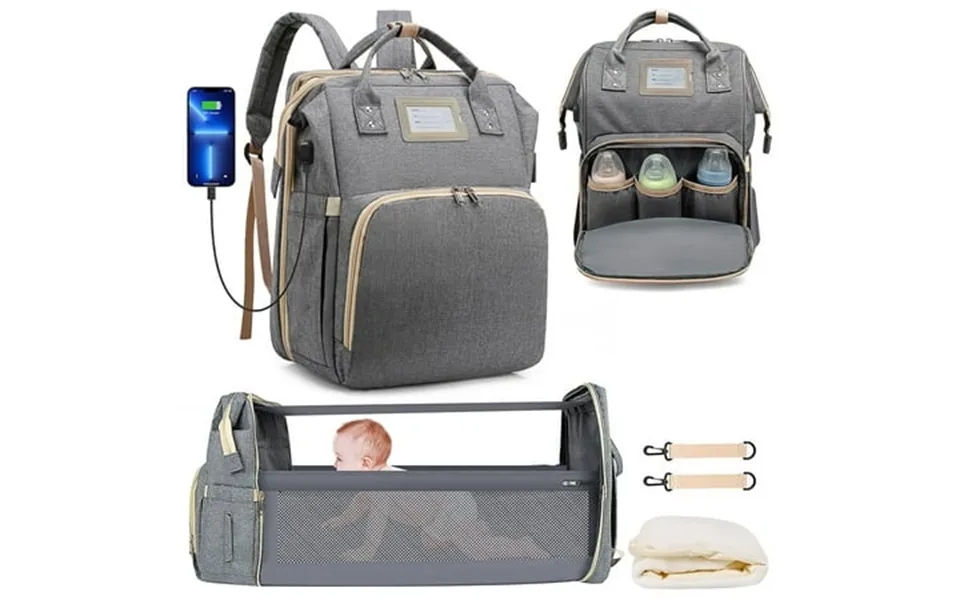 Diaper Bag Backpack Multifunctional Baby Changing Bag With Foldable Crib & Insulated Milk Bottle Pocket Large Capacity T