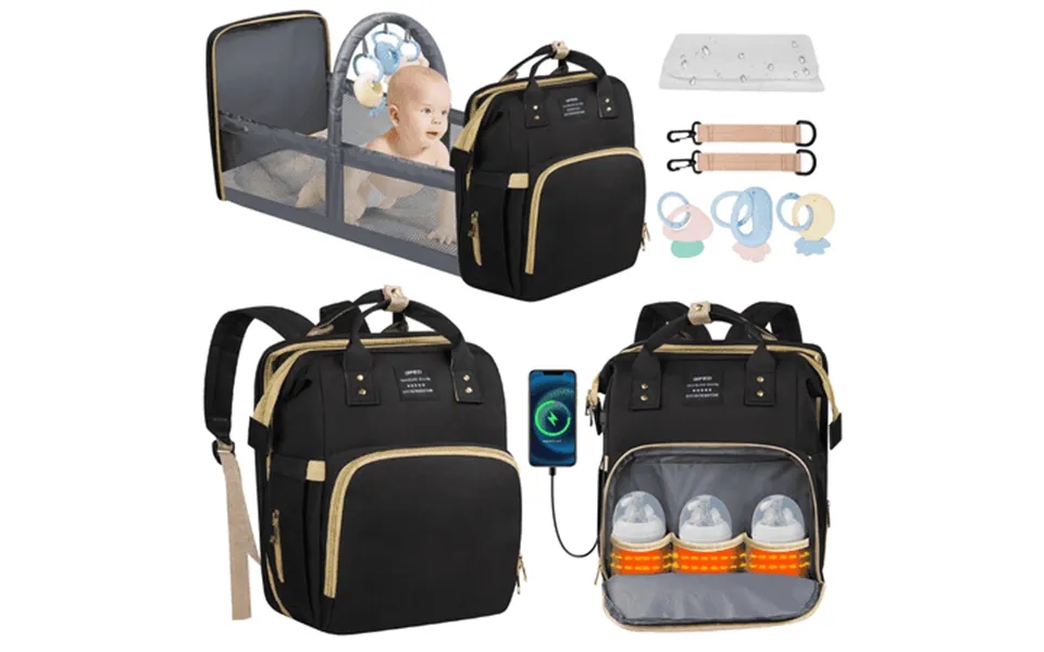 Diaper Bag Backpack Multifunctional Baby Changing Bag With Foldable Crib &insulated Milk Bottle Pockets Large Capacity P