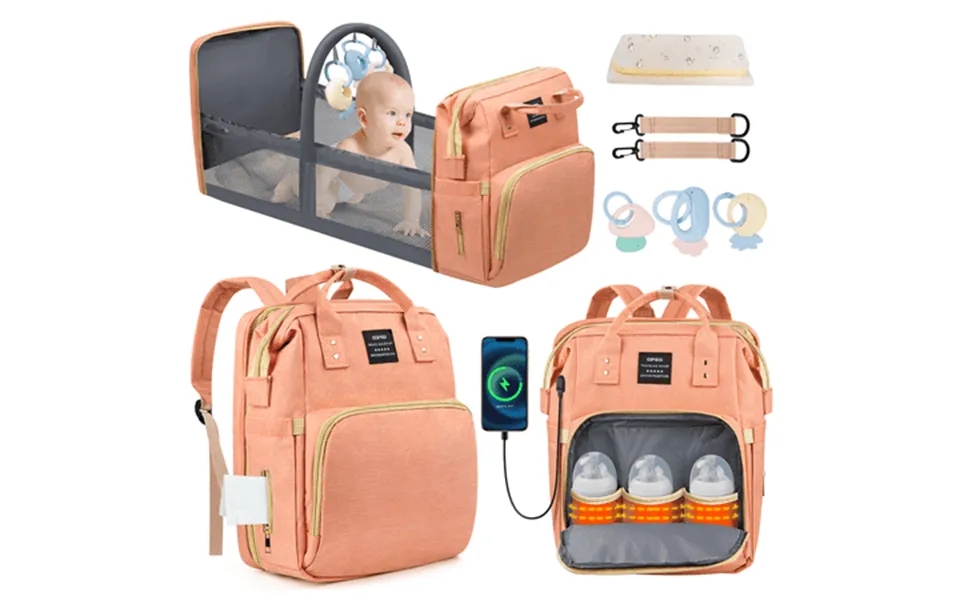 Diaper Bag Backpack Multifunctional Baby Diaper Bags With Foldable Crib & Changing Station Large Capacity Portable Trave