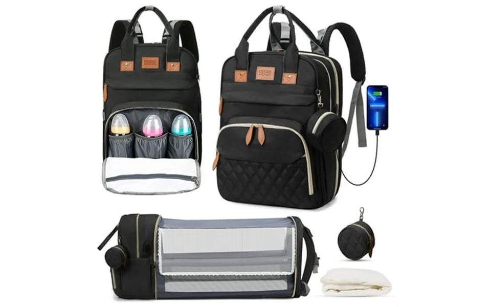 Diaper Bag Backpack Portable Baby Bag With Changing Station Large Capacity Baby Diaper Bags W Stroller Straps & Insulate