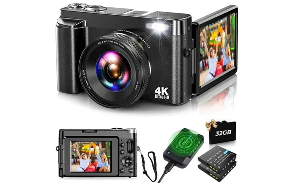 Digital Camera 4k Vlogging Camera For Youtube With 32g Sd Card 180 3 Flip Screen 16x Autofocus 48mp Video Cameras