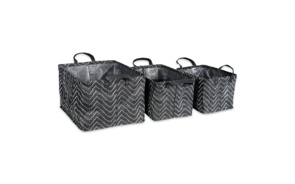 Dii Pe-coated Woven Paper Laundry Bin Set 3 - Tribal Chevron Print Black White