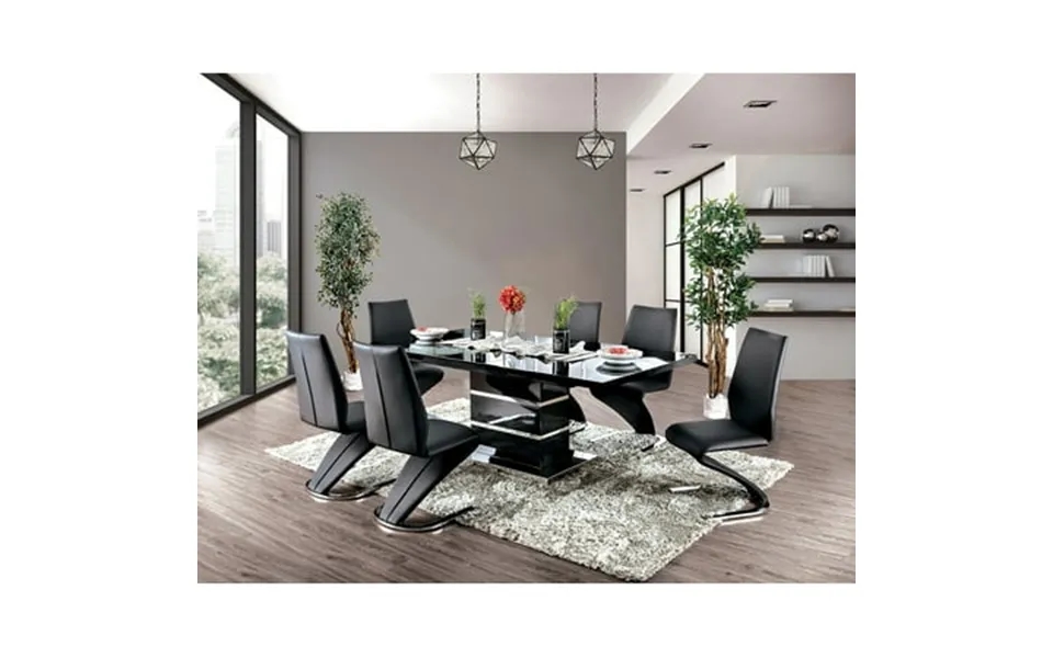 Dining Room Furniture Dining Table W Leaf And 6 Side Chairs 7pc Dining Set Black Leatherette Z Design Chair High Gloss L