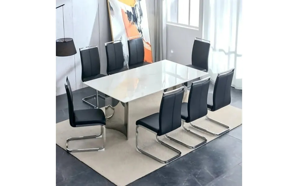 Dining Table Set For 8 And Sudica 71 Faux Marble White Rectangular Dining Table And Upholstered Pu Leather Dining Room C