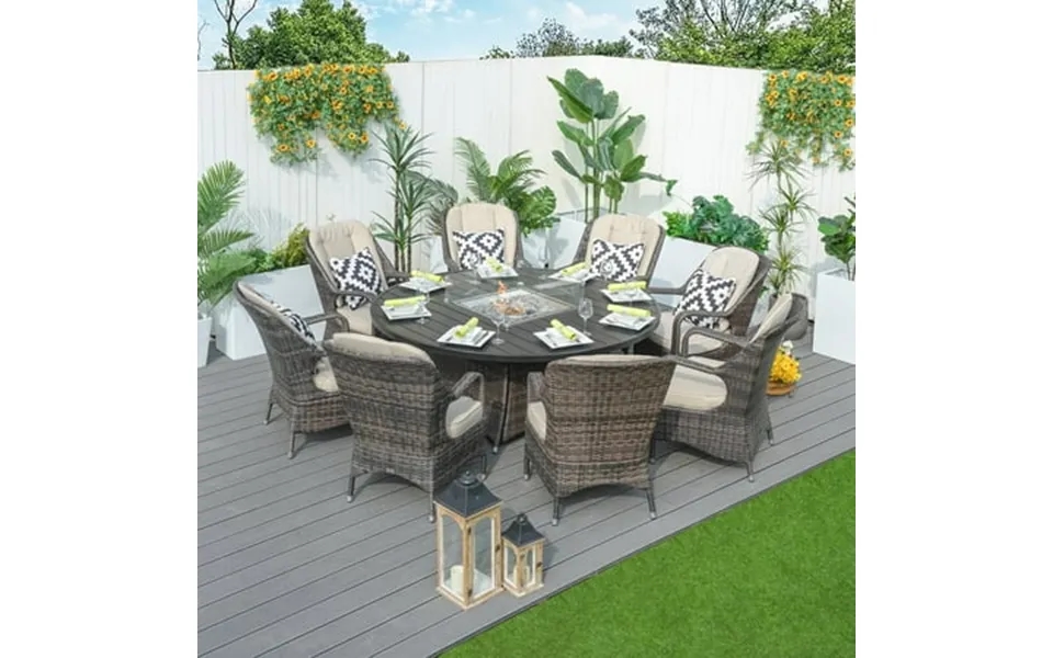Direct Wicker 9-piece Wicker Outdoor Firepit Dining Set With Chairs Brown