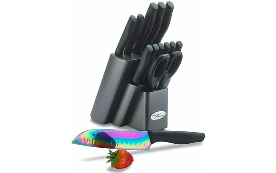 Dishwasher Safe Knife Set Marco Almond Kya25 14-piece Titanium Cutlery Rainbow Kitchen Knife Block Set Black